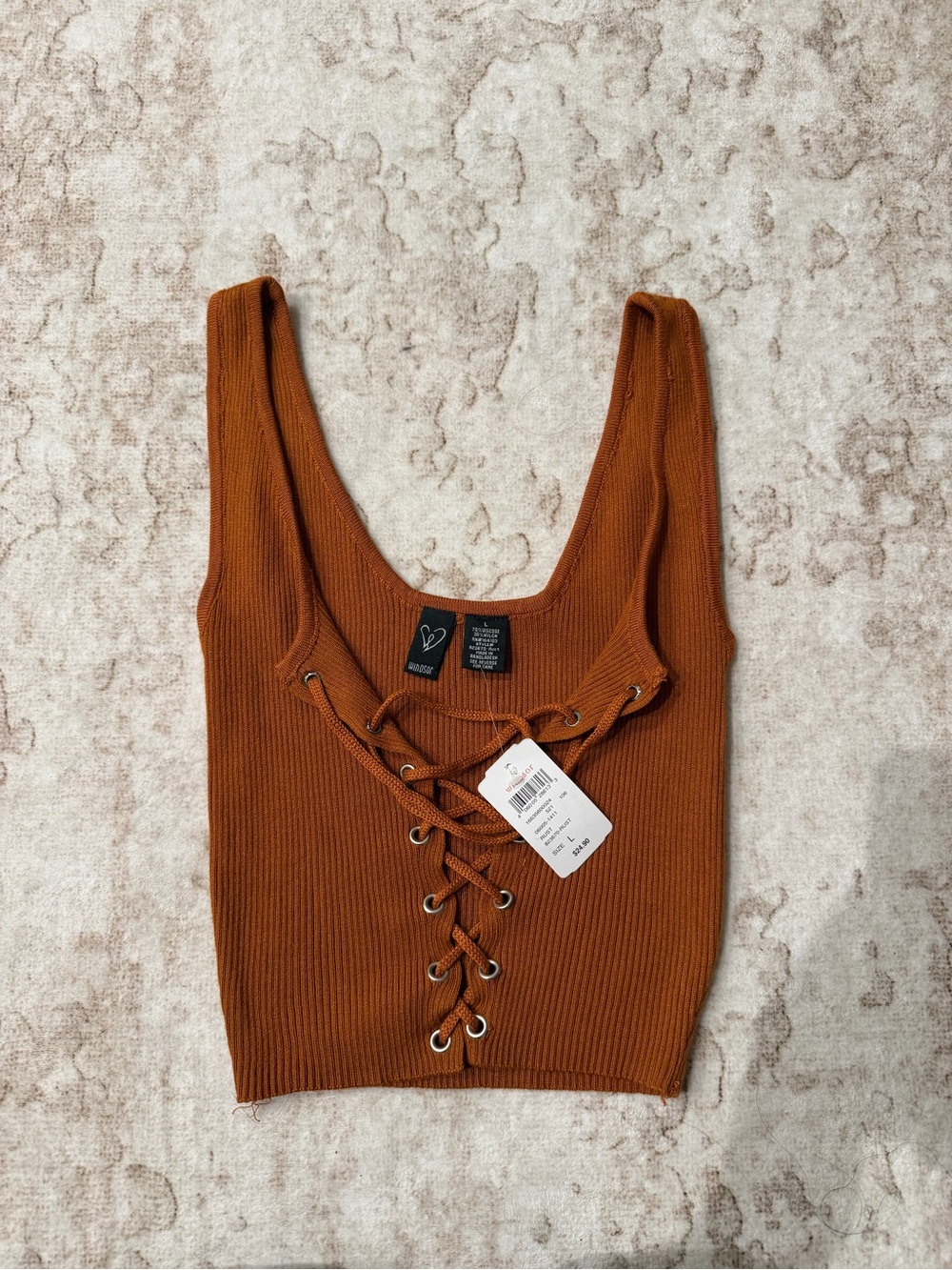 Windsor Lace-Up Ribbed Crop Tank - Rust